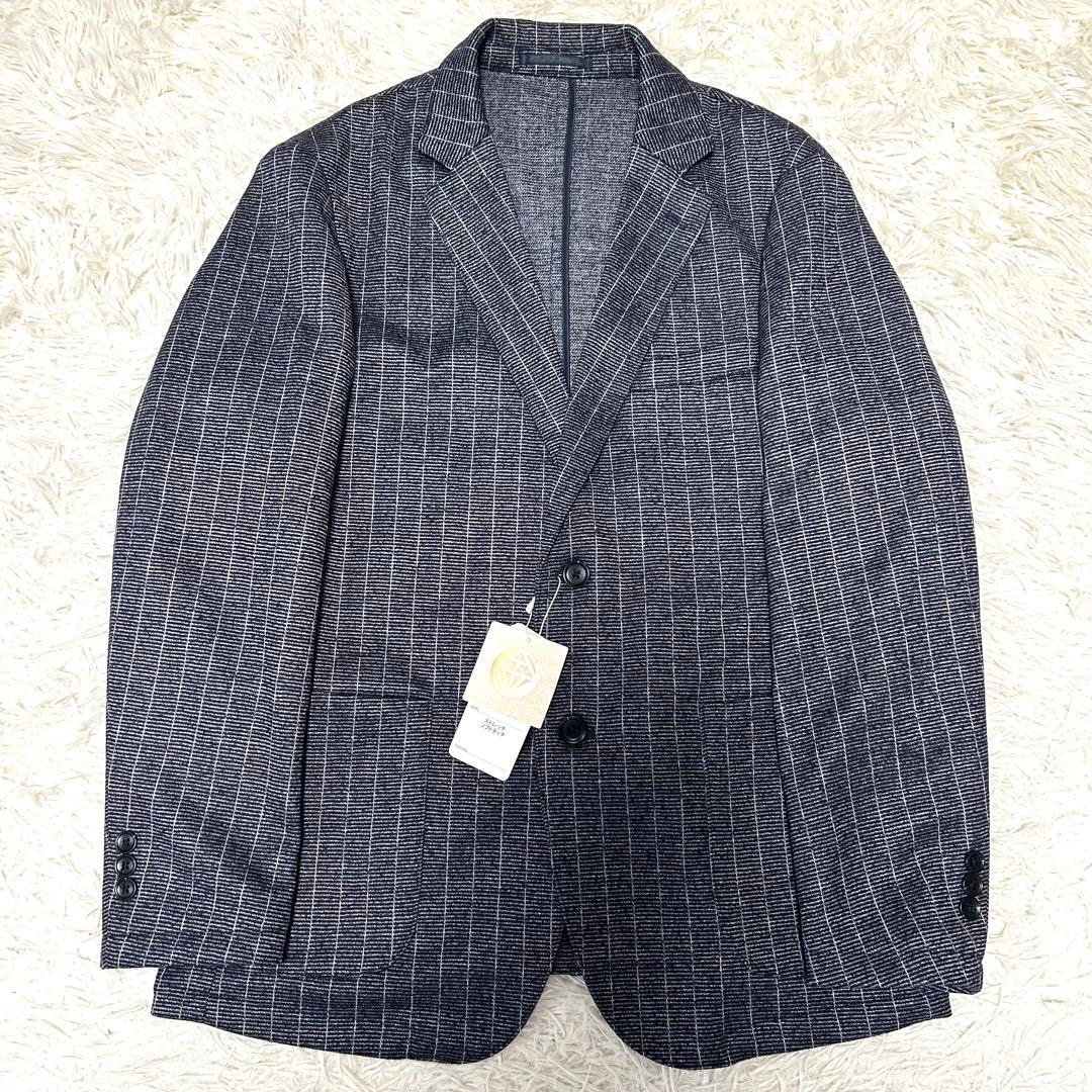 未使用タグ付【金のパジャマスーツ】プレミアムウールセットアップ 紺ストライプBM