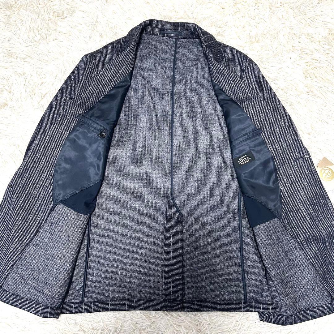 未使用タグ付【金のパジャマスーツ】プレミアムウールセットアップ 紺ストライプBM