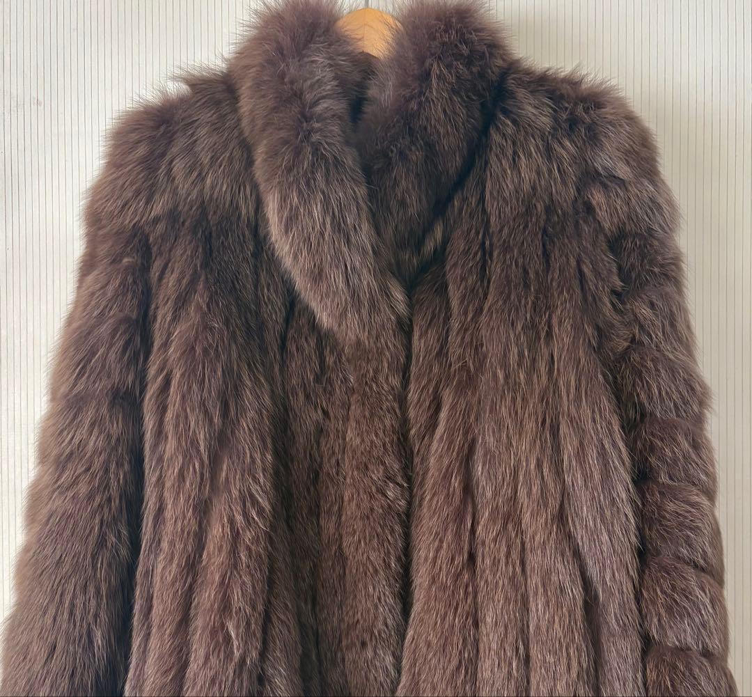 ち*ち様 SAGAFOXブラウン毛皮 ストレートカットファーコートおしゃれ