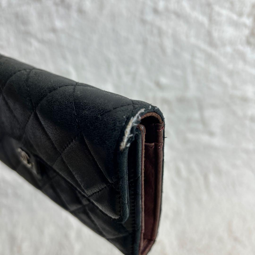 CHANEL ココマーク ラムスキン マトラッセ 三つ折り 長財布