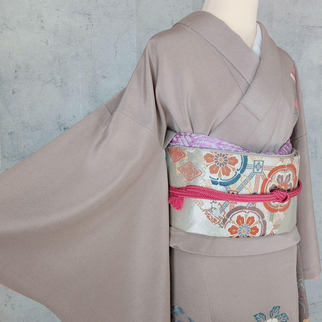 訪問着　フルセット　着物　正絹　花　鳥　カラフル　トールサイズ　おしゃれ　F4