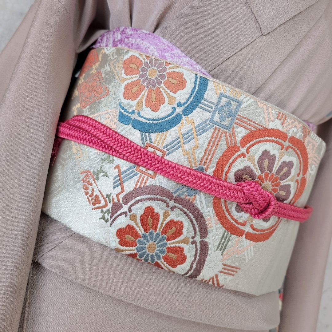 訪問着　フルセット　着物　正絹　花　鳥　カラフル　トールサイズ　おしゃれ　F4