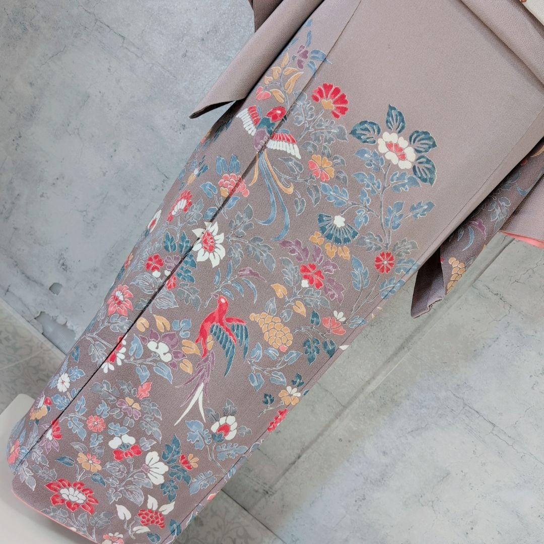 訪問着　フルセット　着物　正絹　花　鳥　カラフル　トールサイズ　おしゃれ　F4