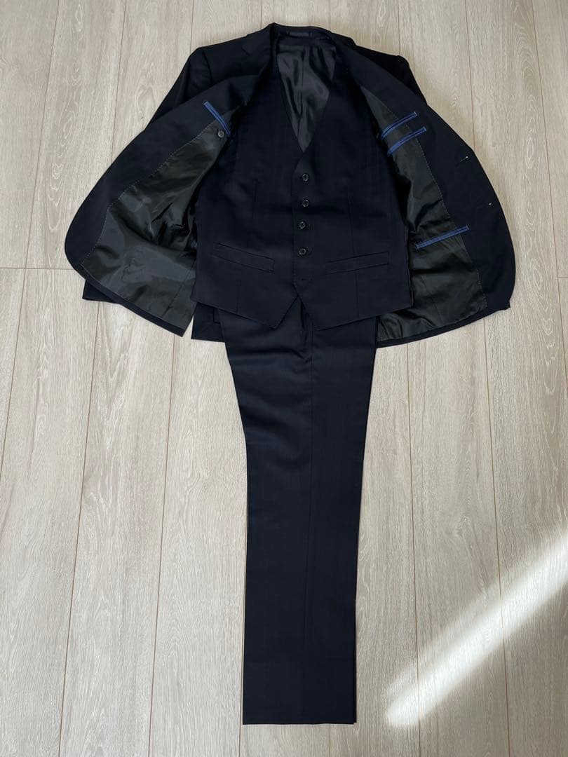 MICHEL ミッシェルクランスーツ 濃紺チェック（黒色）スリーピース