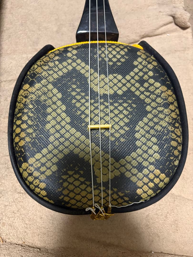 三線 本体 ケース付き　本、木製ウマ、消音ウマ、替弦2本付き、カラクイ付き