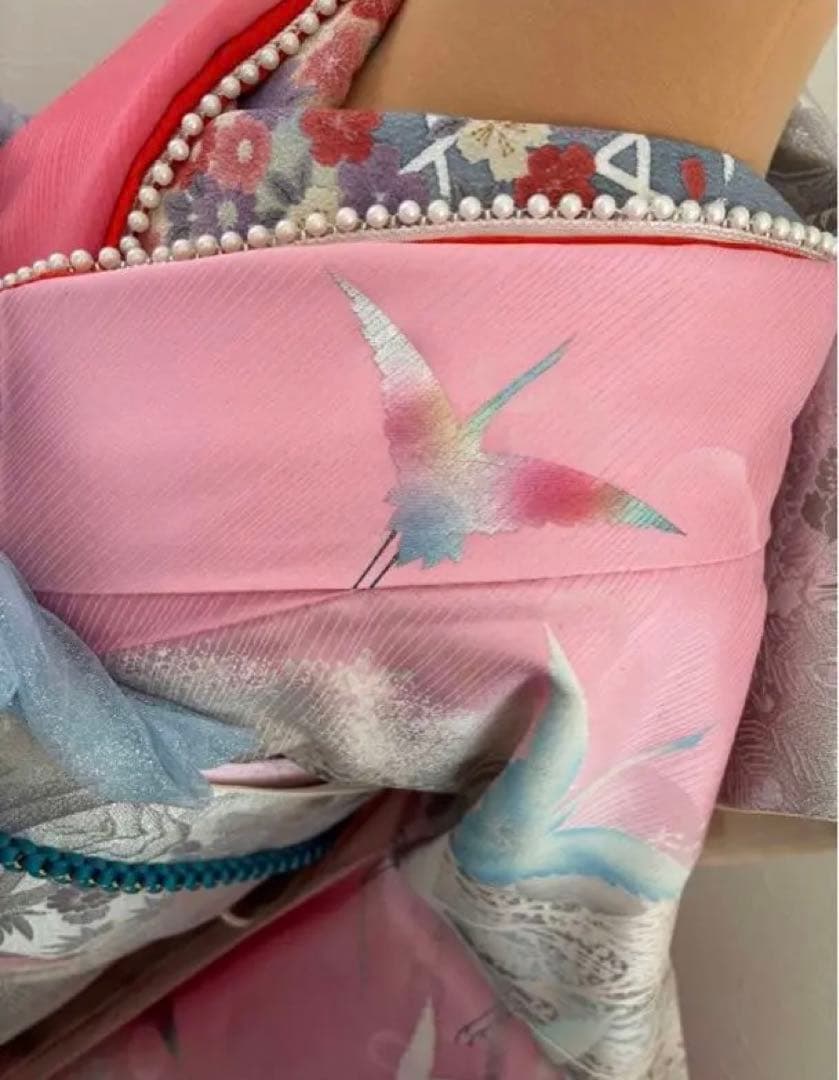 豪華振袖フルセット　ユニコーン　ピンクとシルバー 鶴　成人式に