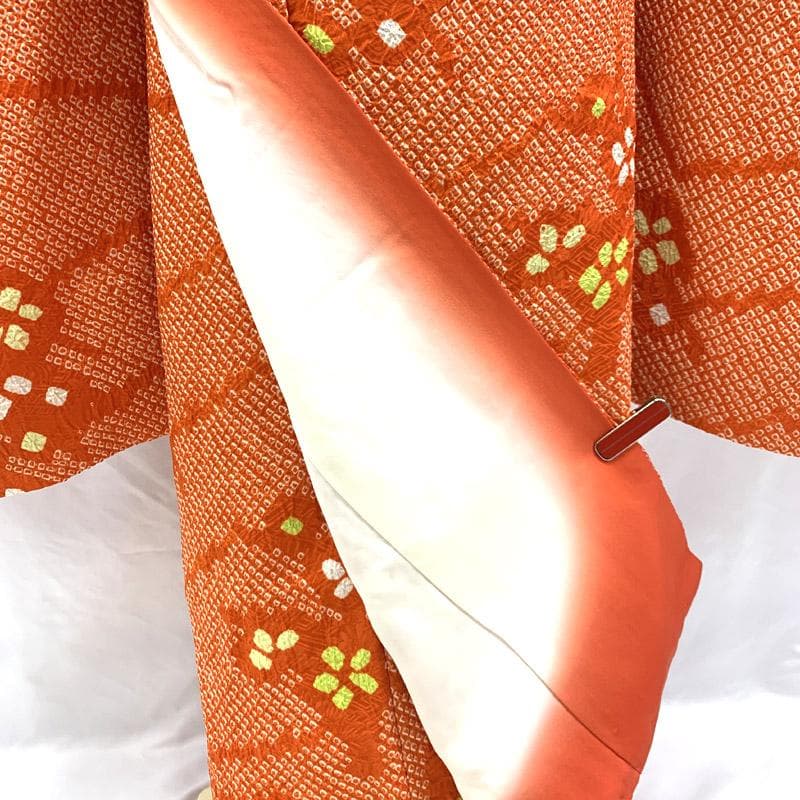 408ag62■七五三 七歳 女児 総絞り 着物&袋帯&長襦袢 小花文■美品