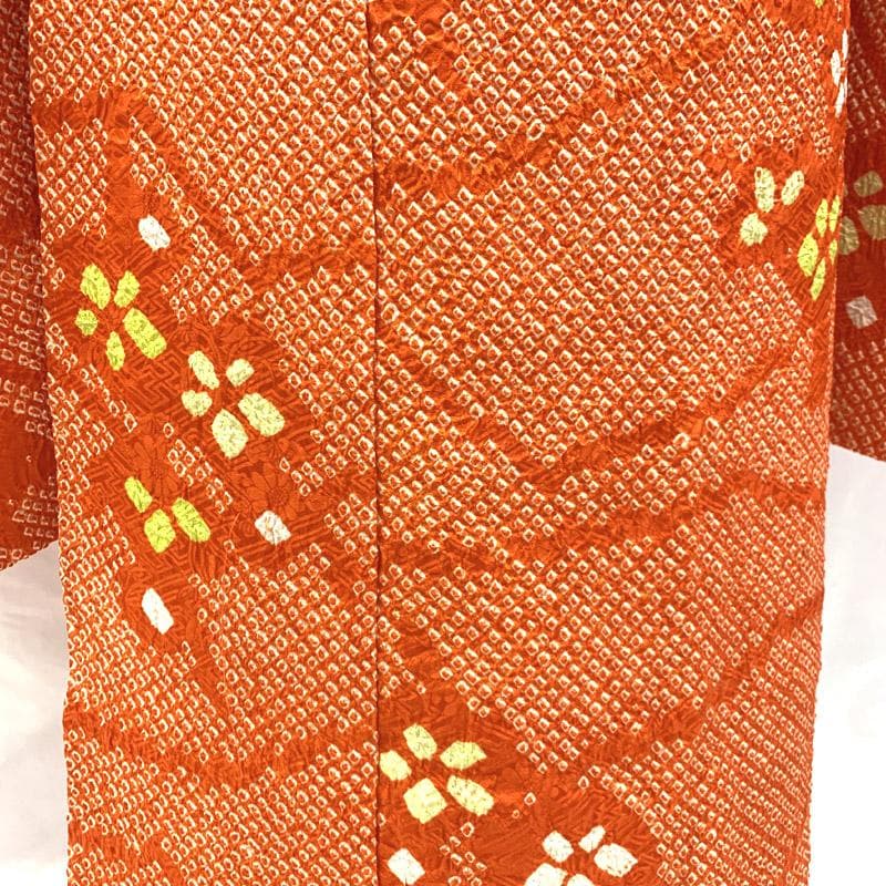 408ag62■七五三 七歳 女児 総絞り 着物&袋帯&長襦袢 小花文■美品