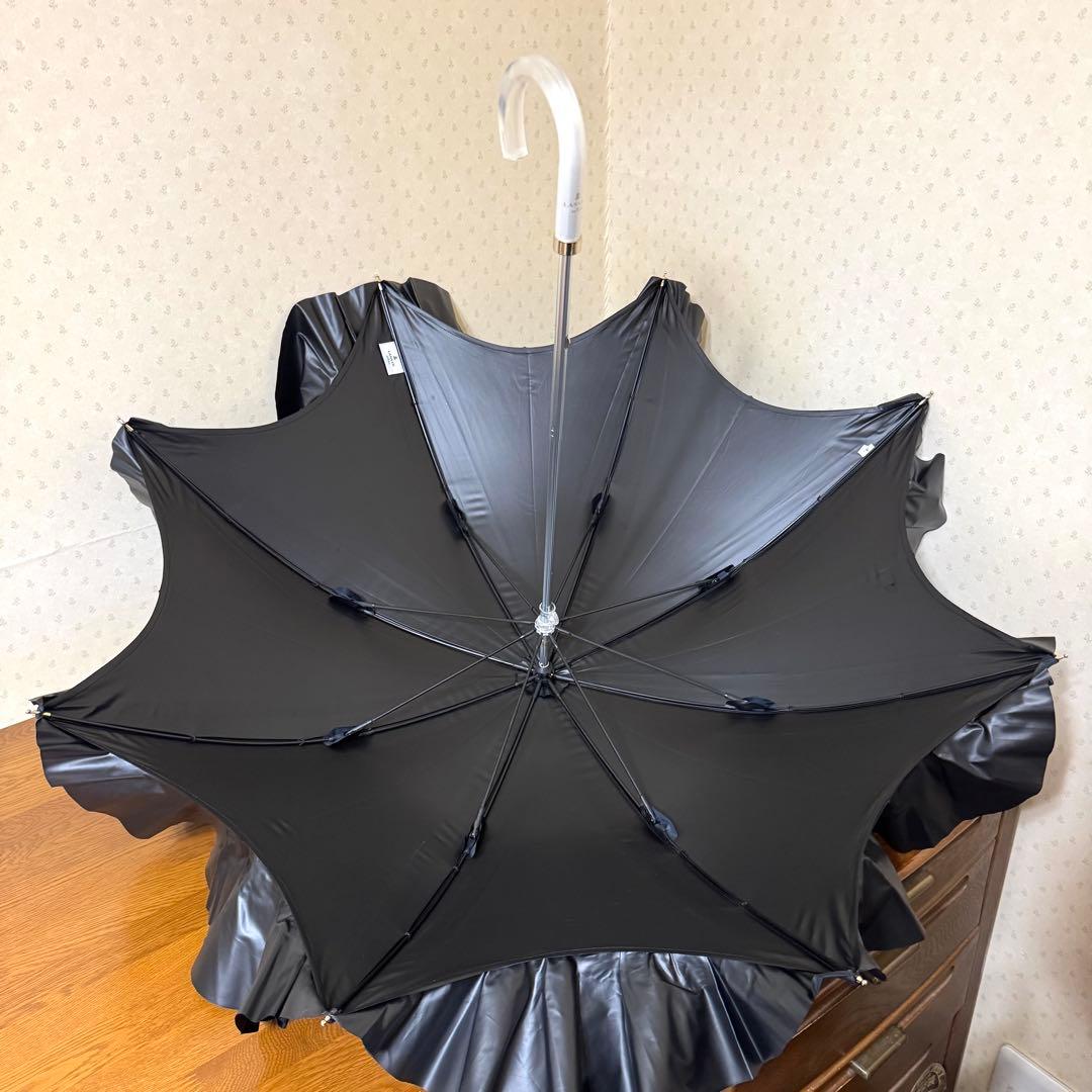 新品★ランバンオンブルー　晴雨兼用　日傘　フリル　１級遮光　遮熱　スライド式　黒
