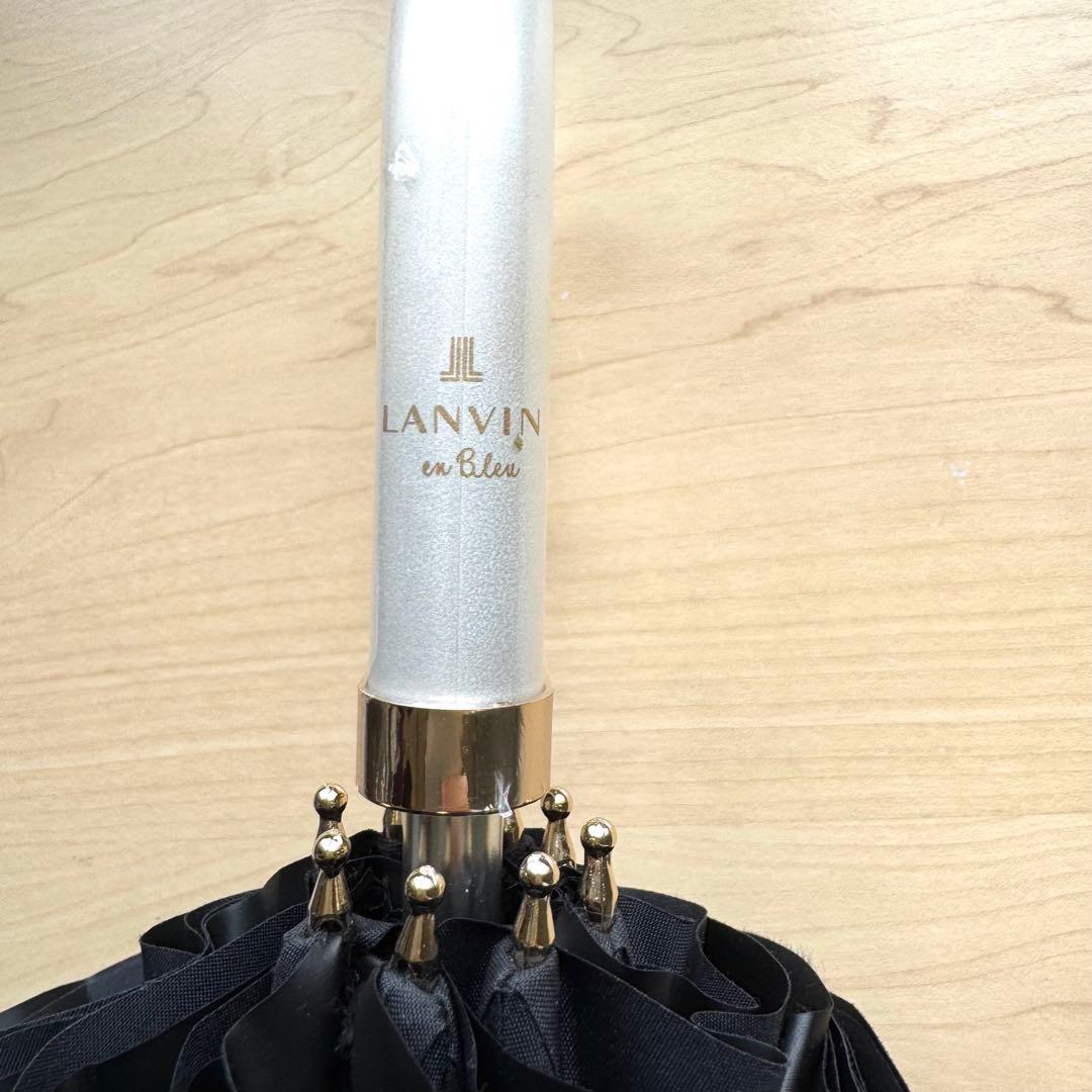 新品★ランバンオンブルー　晴雨兼用　日傘　フリル　１級遮光　遮熱　スライド式　黒