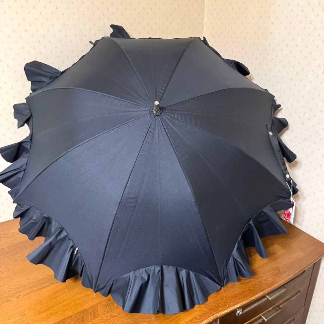 新品★ランバンオンブルー　晴雨兼用　日傘　フリル　１級遮光　遮熱　スライド式　黒