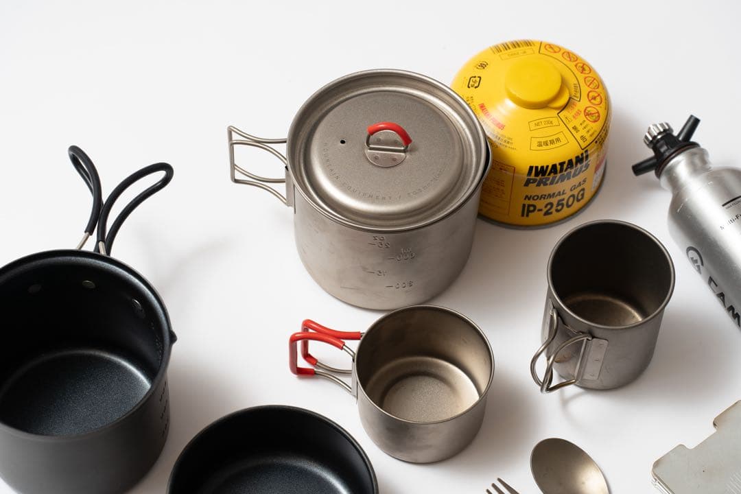 アウトドア クッカーセット 軽量　エバニュー、プリムス等