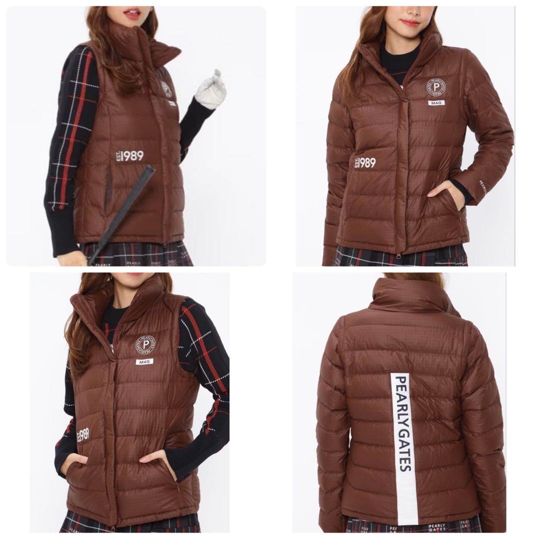 未使用級　近年　パーリーゲイツ 　ダウン　ジャケット　ベスト　フード　ブラウン