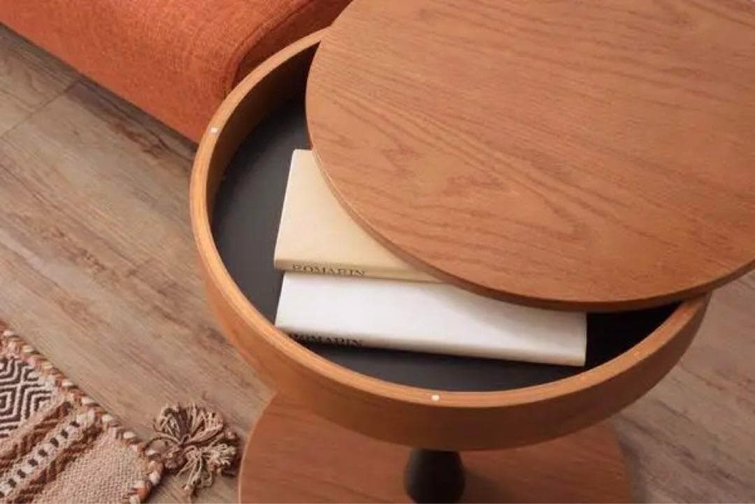 オーク材 木製 サイド テーブル 丸 収納 コーヒー ソファー 北欧 インテリア