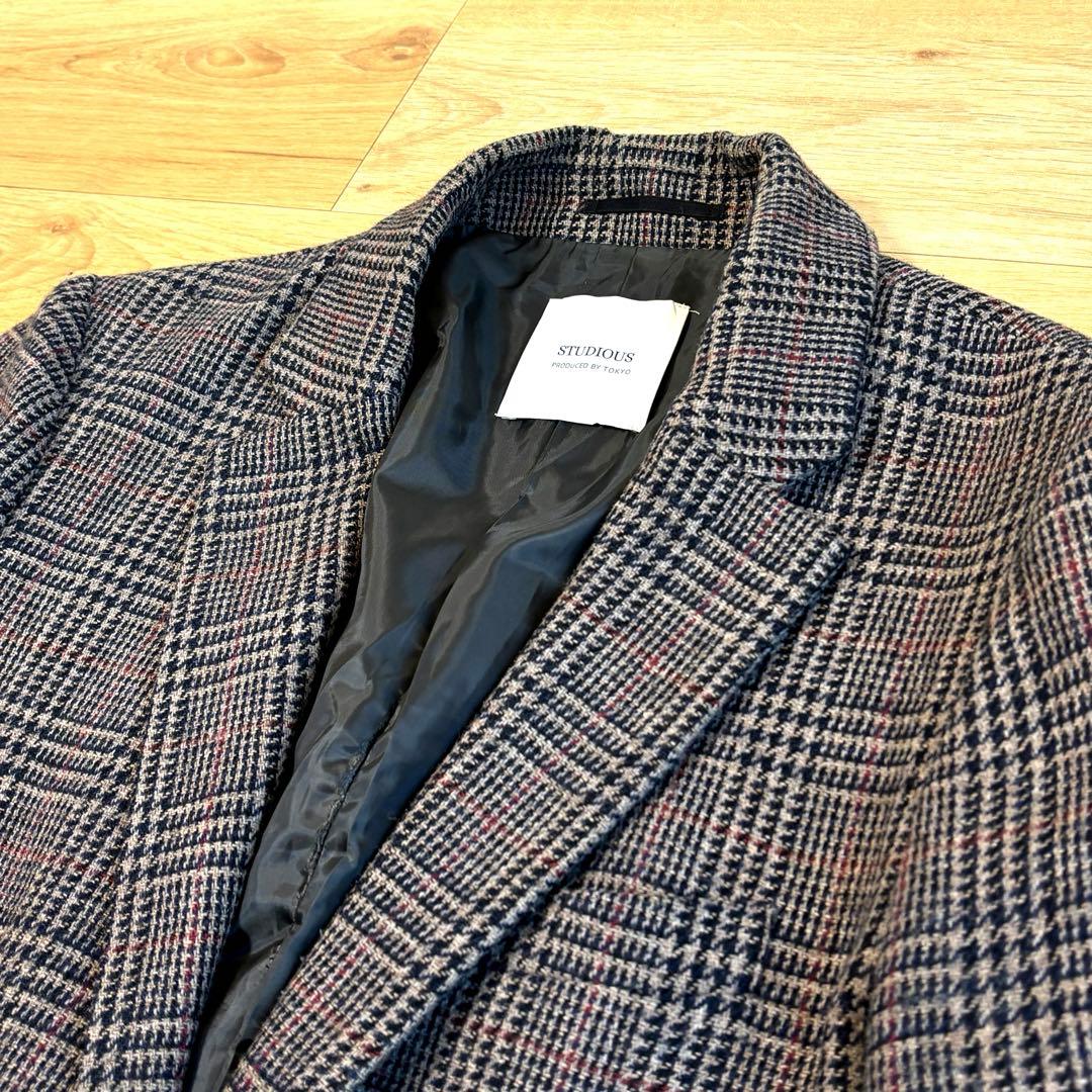STUDIOUS ウールチェスターコート グレンチェック Lサイズ