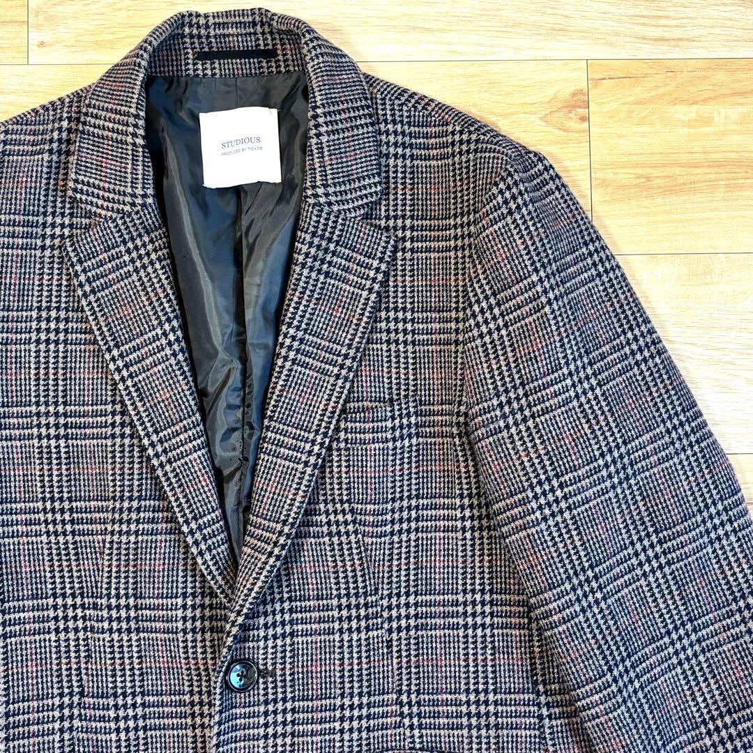STUDIOUS ウールチェスターコート グレンチェック Lサイズ