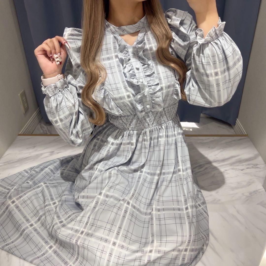 ❤︎4点セット❤︎ evelyn オリジナルチェックワンピース、水色界隈、量産型♩