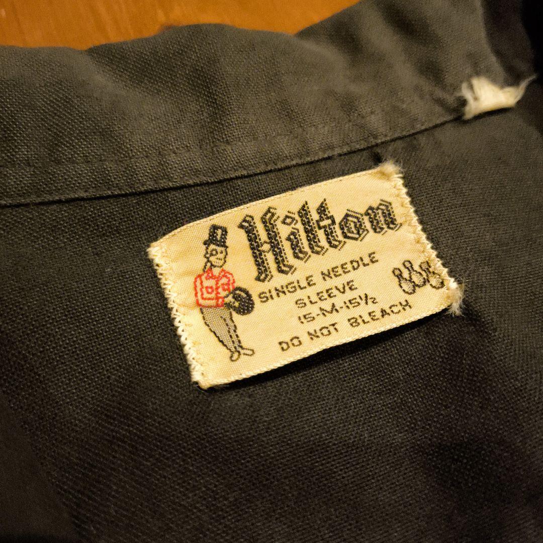 ヒルトン　ボーリングシャツ　黒タグ　アメリカ製　刺繍