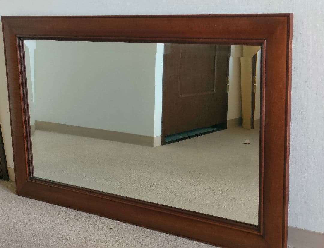 ドイツ家具アンティーク　マホガニー木製壁掛け鏡 大型105×65cm