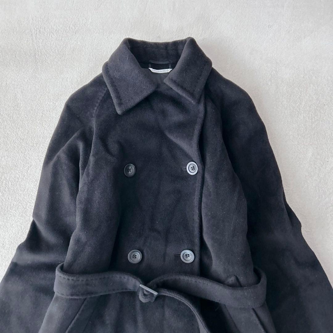 美品✨マックスマーラ ベルテッドコート 高級カシミヤ混 女優襟 ブラック 36