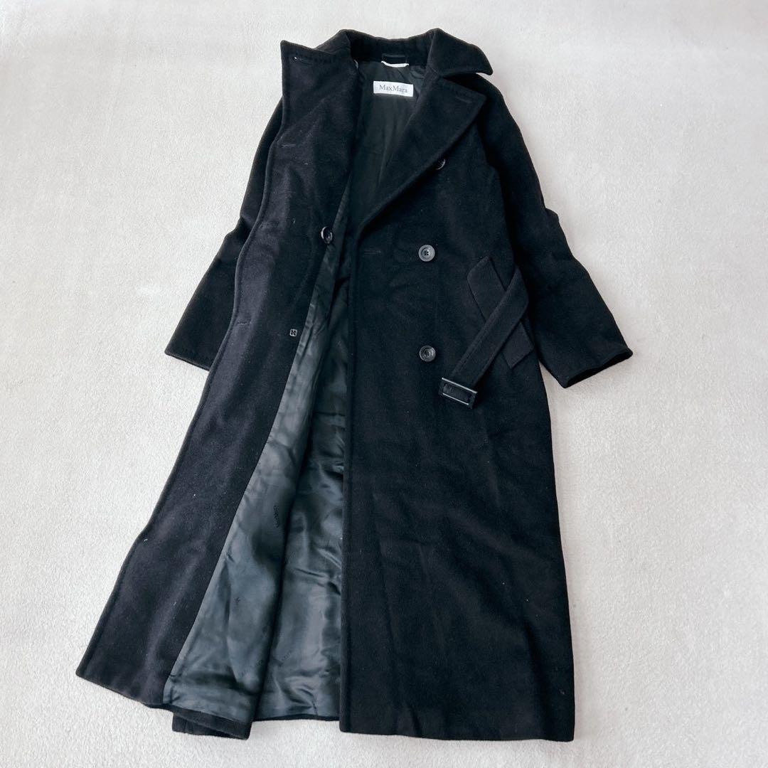 美品✨マックスマーラ ベルテッドコート 高級カシミヤ混 女優襟 ブラック 36