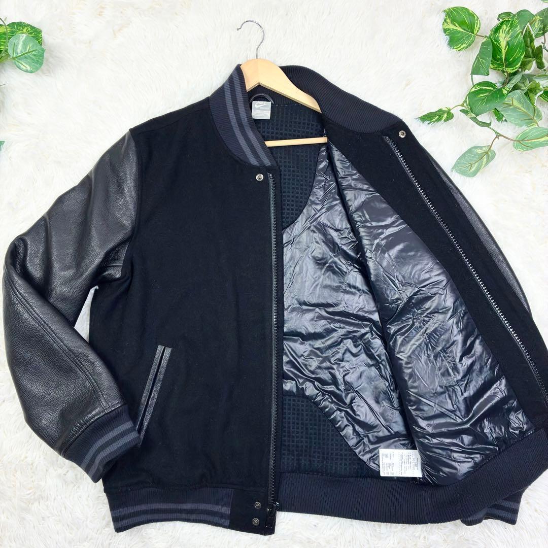 美品　ナイキ　袖レザー　デストロイヤージャケット　スタジャン　2XL　ブラック
