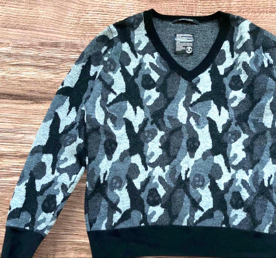 MARK＆LONAマークアンドロナ　カモフラ スカル 迷彩 総柄 ニット　L