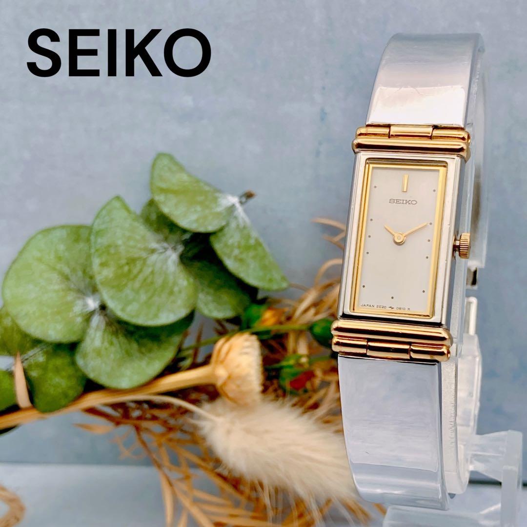 【稼動品】SEIKO バングルウォッチ レディース腕時計 スクエア　シルバー