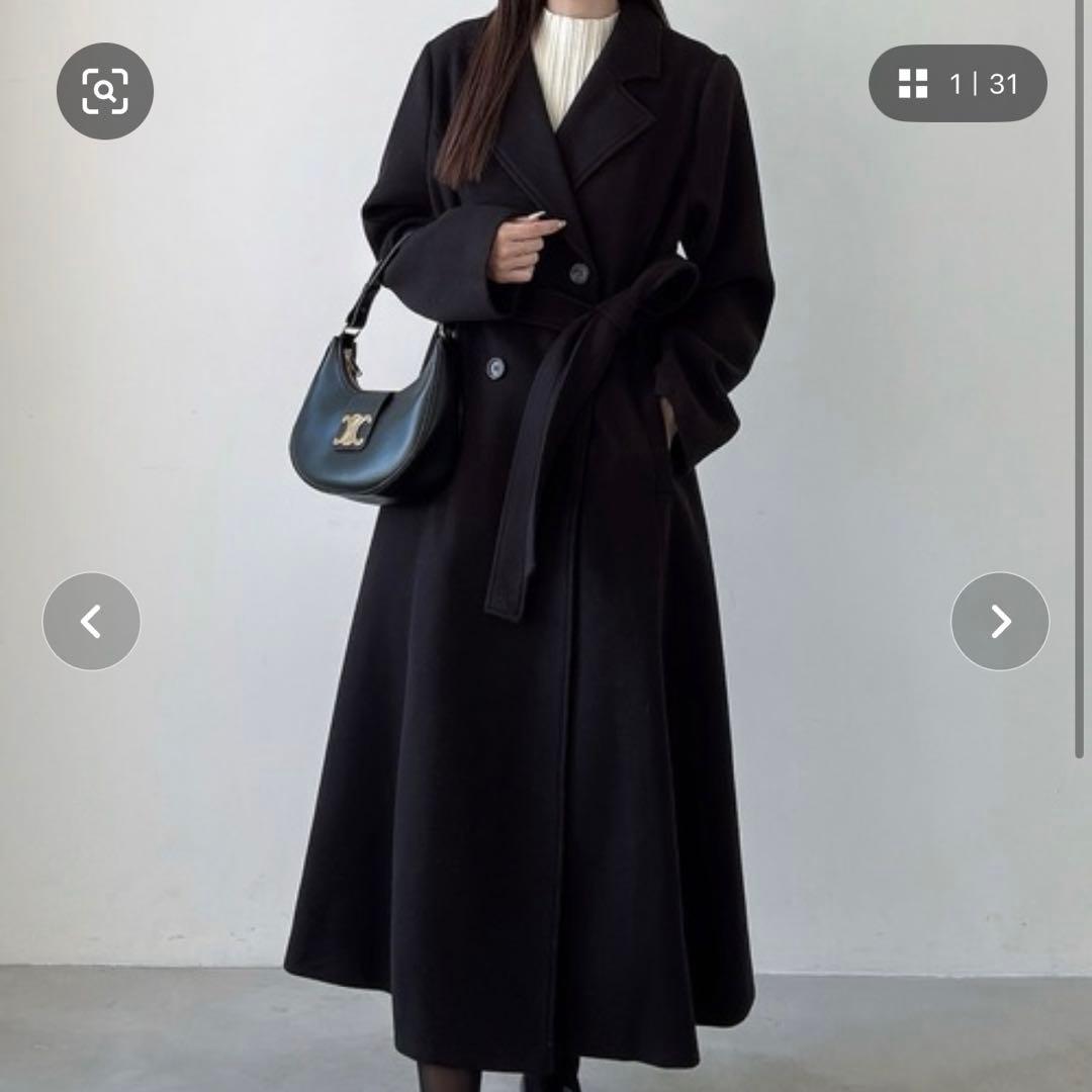 Meiru ダブルボタンフレアロングチェスターコート