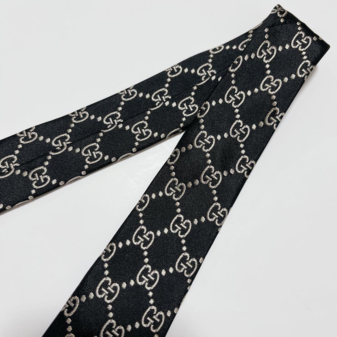 美品 グッチ ネクタイ ハイブランド GG柄 インターロッキング 光沢 希少 黒