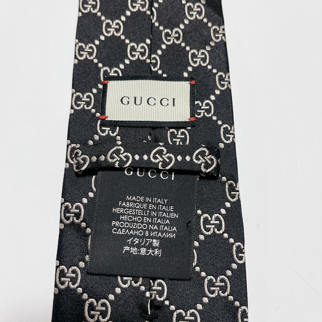 美品 グッチ ネクタイ ハイブランド GG柄 インターロッキング 光沢 希少 黒