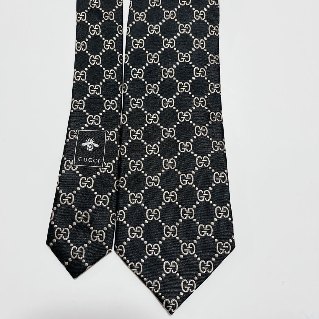 美品 グッチ ネクタイ ハイブランド GG柄 インターロッキング 光沢 希少 黒