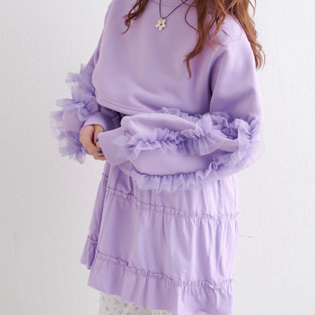 チュールスリーブスウェットワンピース