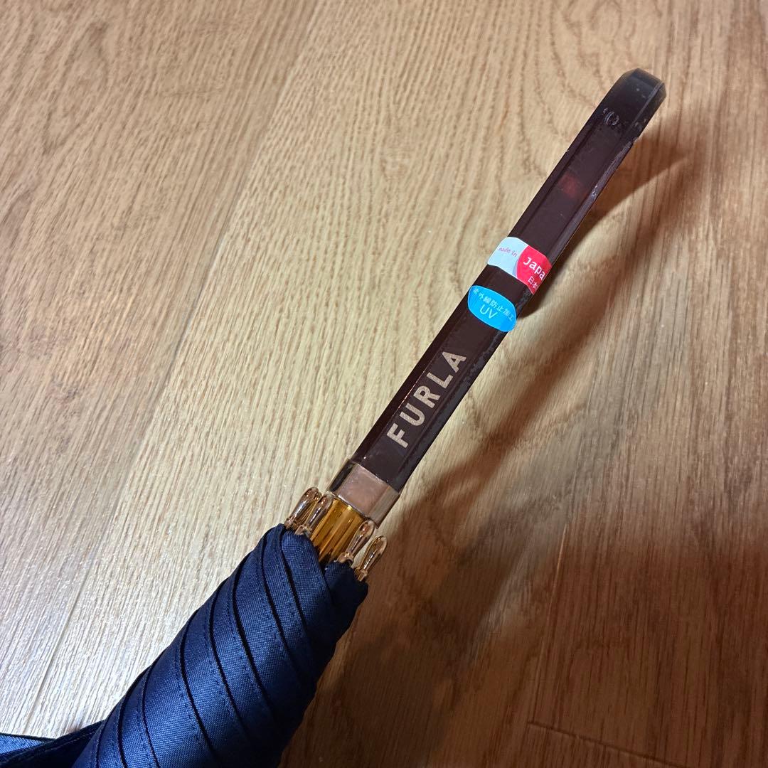 【未使用品】フルラ ロゴ 総柄 晴雨兼用 長傘 日傘 ネイビー×ホワイト