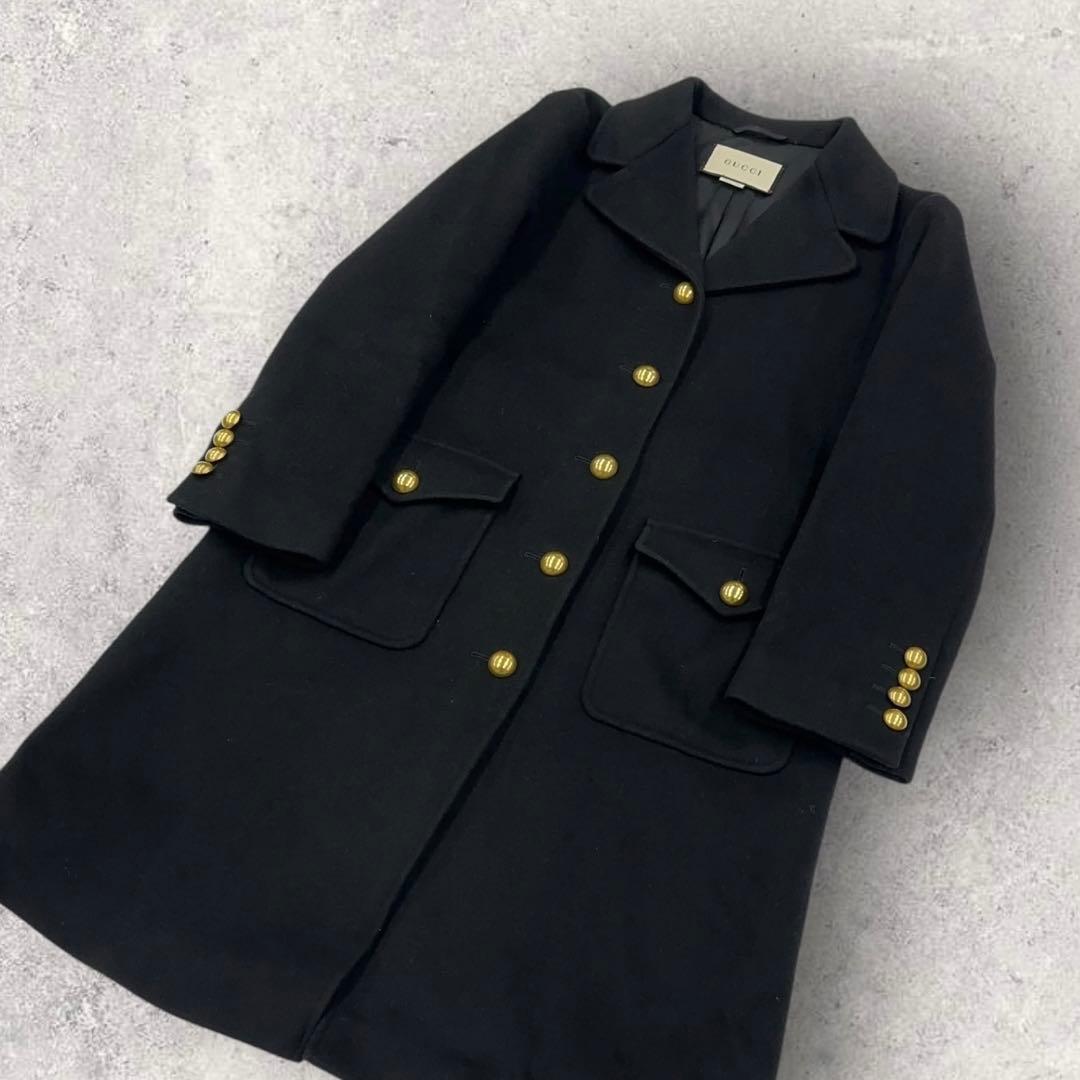10857【美品】グッチ☆マーモント スプリング ウールコート 黒 GG ベルト