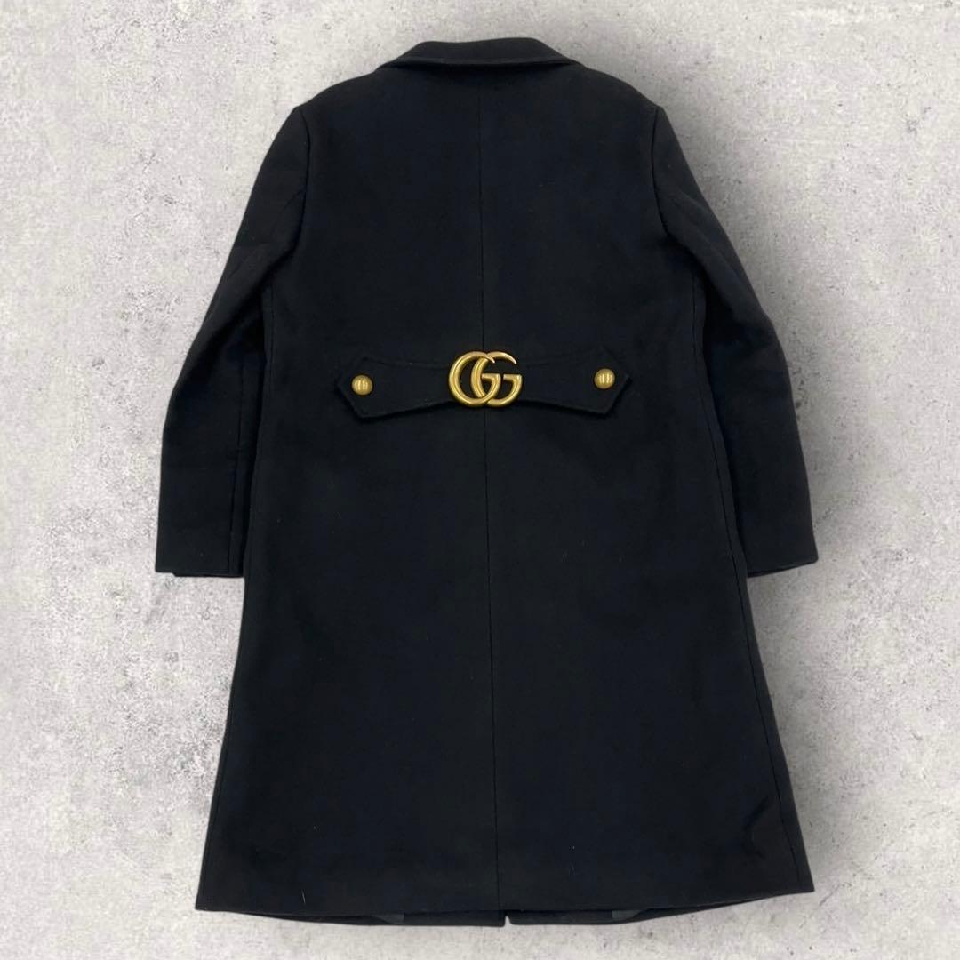 10857【美品】グッチ☆マーモント スプリング ウールコート 黒 GG ベルト