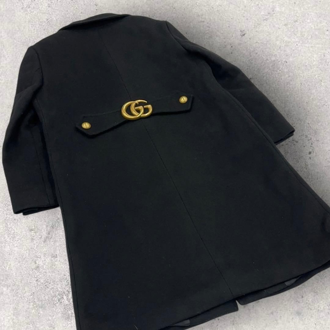 10857【美品】グッチ☆マーモント スプリング ウールコート 黒 GG ベルト