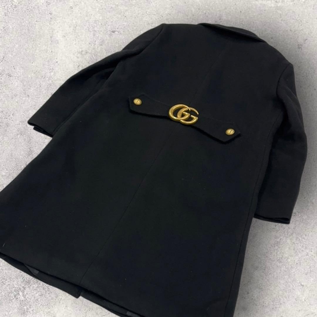 10857【美品】グッチ☆マーモント スプリング ウールコート 黒 GG ベルト
