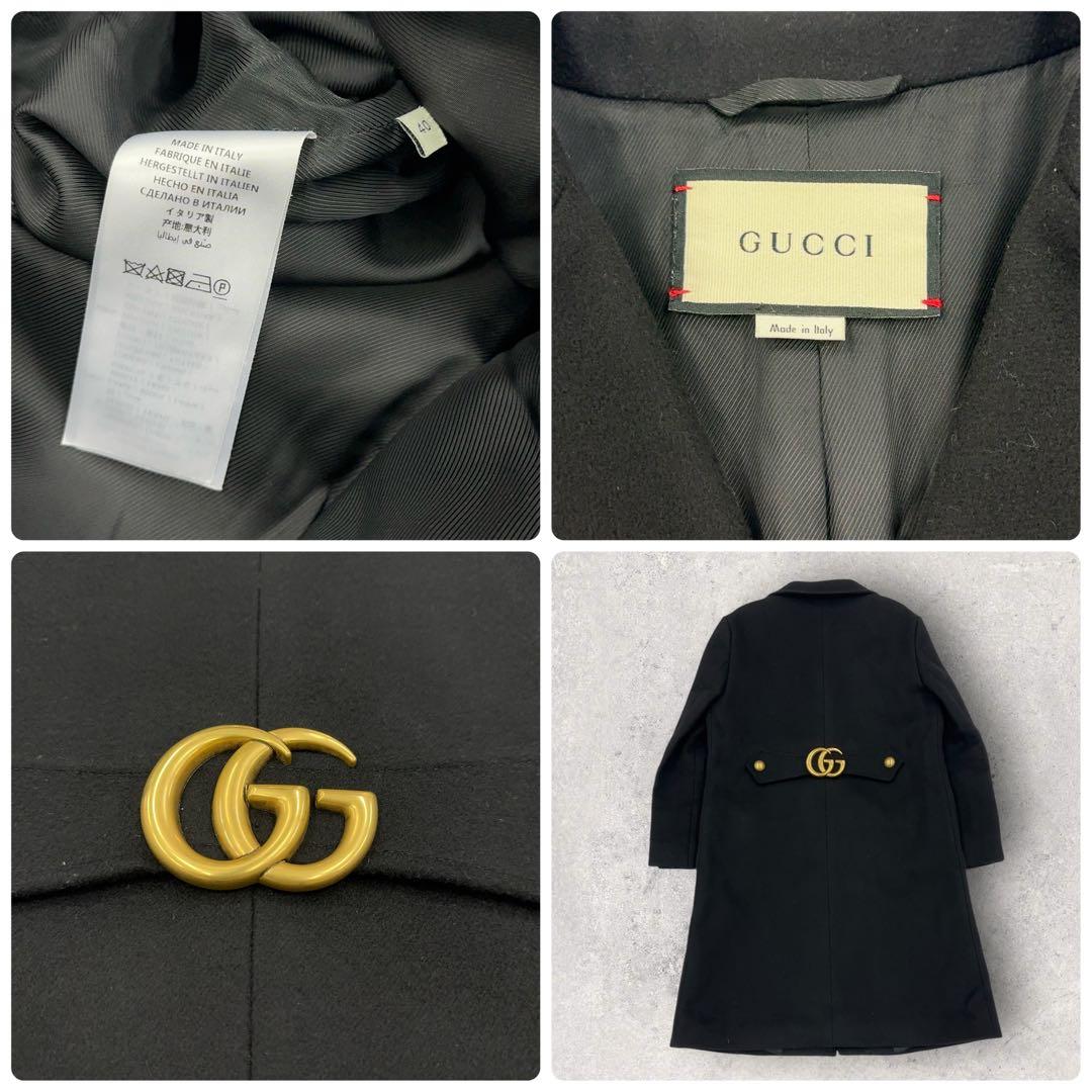 10857【美品】グッチ☆マーモント スプリング ウールコート 黒 GG ベルト