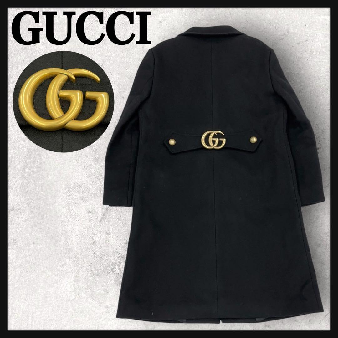 10857【美品】グッチ☆マーモント スプリング ウールコート 黒 GG ベルト