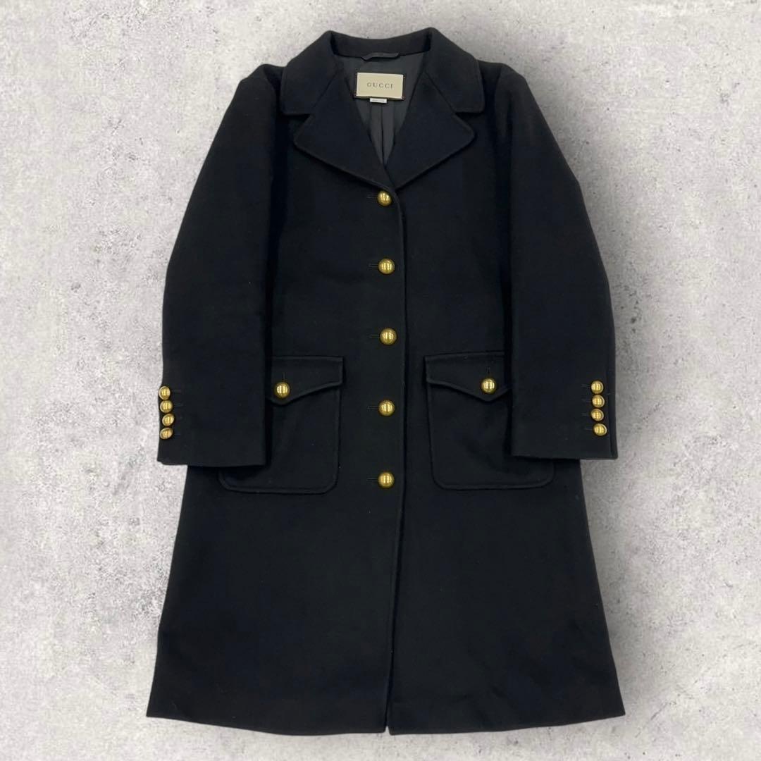 10857【美品】グッチ☆マーモント スプリング ウールコート 黒 GG ベルト