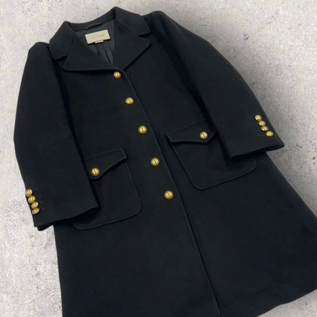 10857【美品】グッチ☆マーモント スプリング ウールコート 黒 GG ベルト