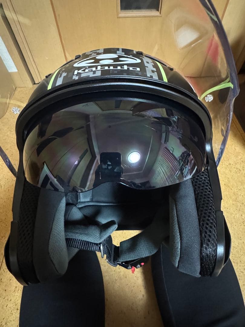 Kabuto ジェットヘルメット マットブラック/グリーン 中古品 美品