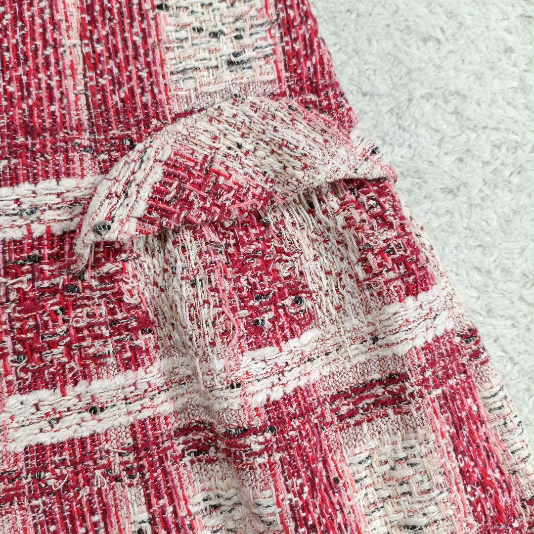 ルネ　マリアケント社製　ブローチ付 ツイードワンピース　ジルコニア パール 36