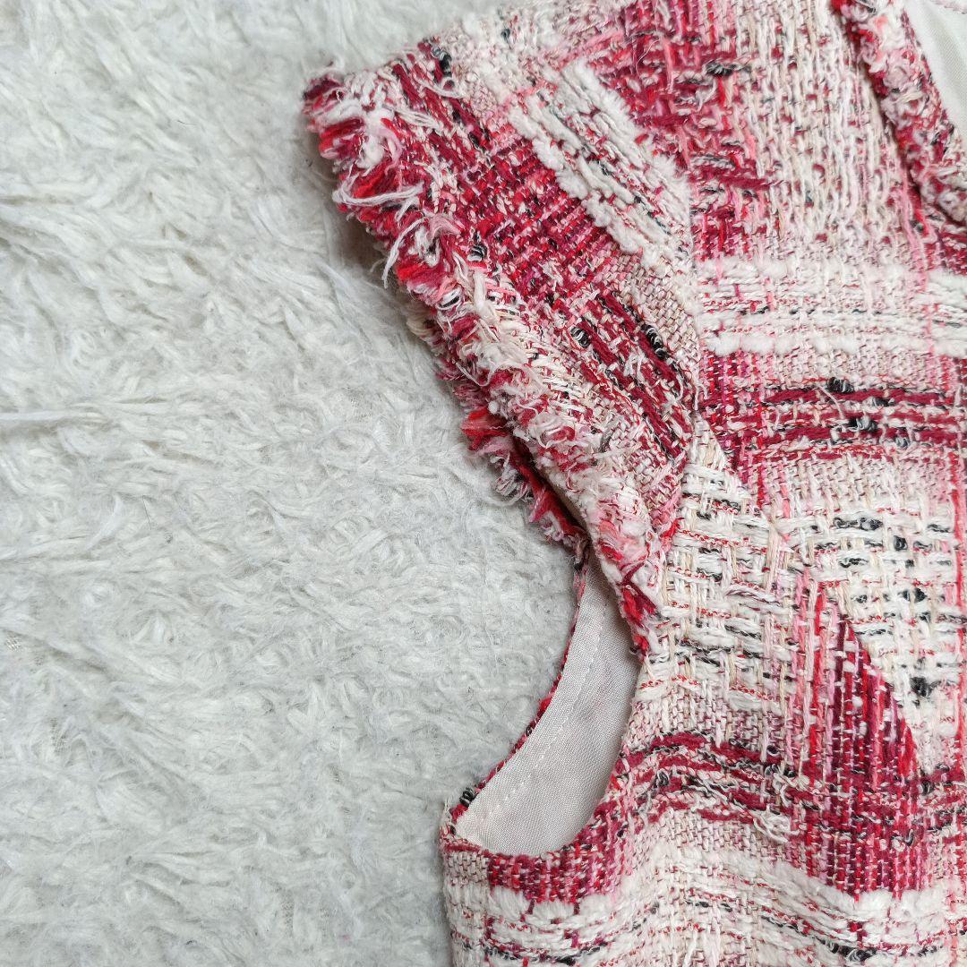 ルネ　マリアケント社製　ブローチ付 ツイードワンピース　ジルコニア パール 36