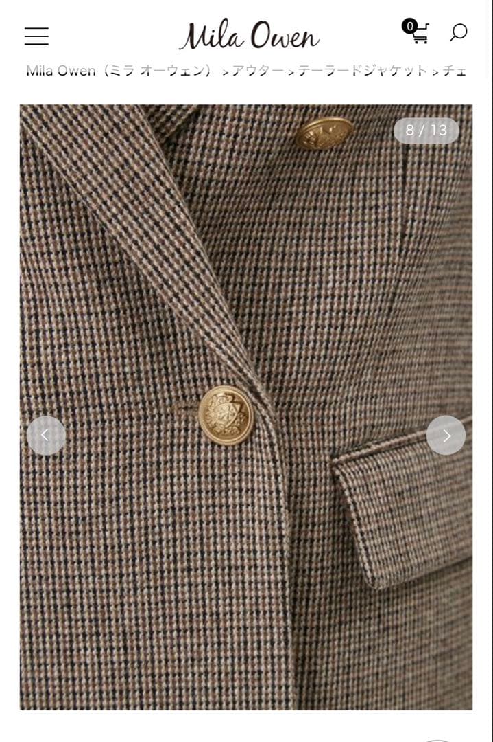 新品　今季　ミラ オーウェン　チェック金釦ダブルブレストブレザー