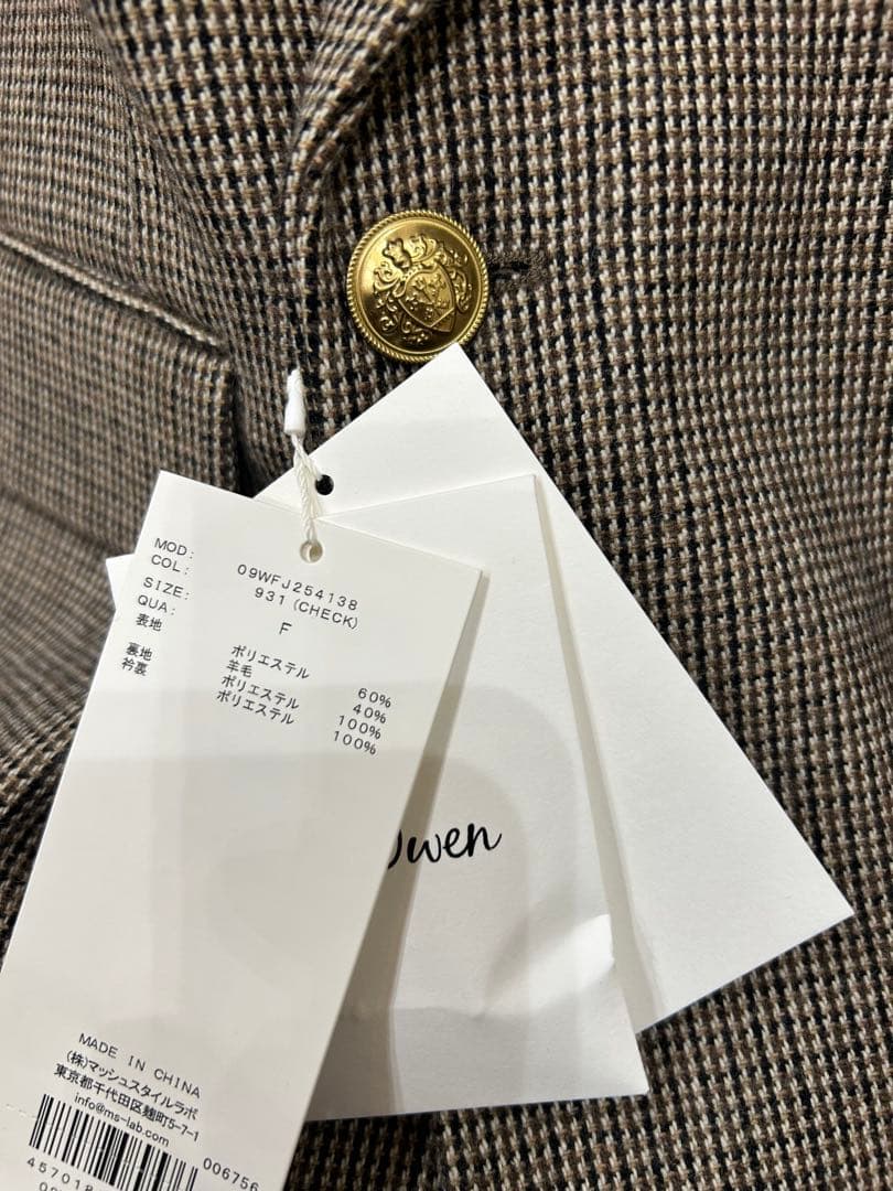 新品　今季　ミラ オーウェン　チェック金釦ダブルブレストブレザー