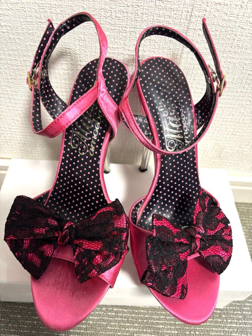 MARSピンクリボン付きフラワーソールサンダル高ヒールL24.0〜24.5センチ