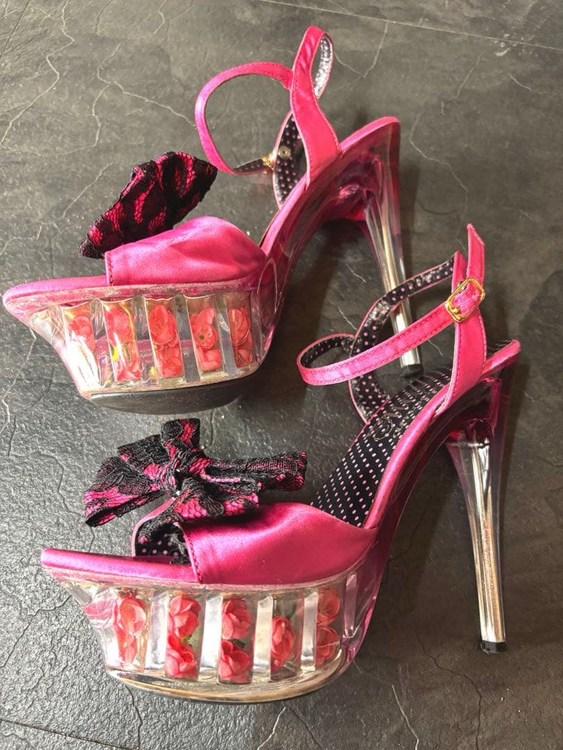 MARSピンクリボン付きフラワーソールサンダル高ヒールL24.0〜24.5センチ