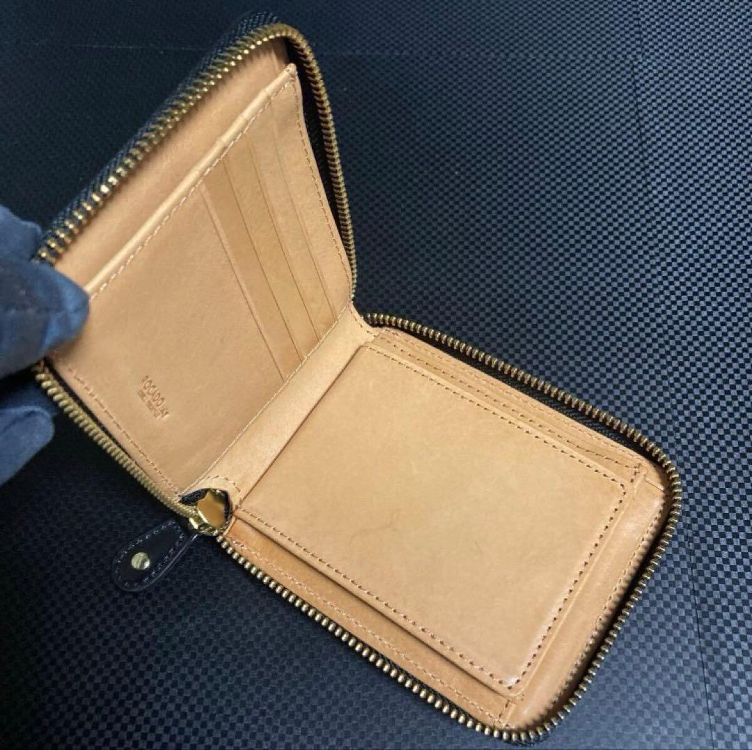 ロカド シェルコードバン 二つ折り 財布 ラウンドファスナー 馬革 ブラック